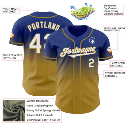 Custom Royal White-Old Gold Authentic Fade Fashion Baseball Jersey - Sky-Custom
