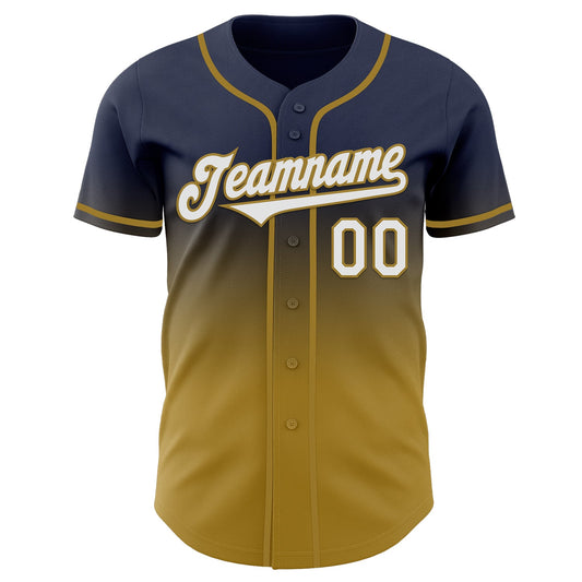 Custom Navy White-Old Gold Authentic Fade Fashion Baseball Jersey - Sky-Custom