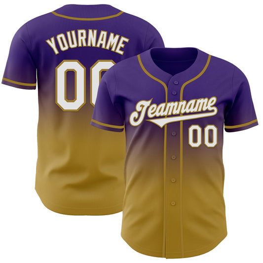 Custom Purple White-Old Gold Authentic Fade Fashion Baseball Jersey - Sky-Custom