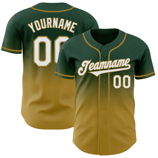 Custom Green White-Old Gold Authentic Fade Fashion Baseball Jersey - Sky-Custom