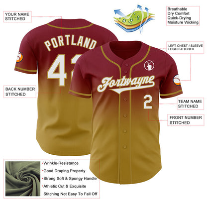 Custom Crimson White-Old Gold Authentic Fade Fashion Baseball Jersey - Sky-Custom
