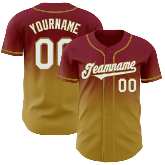 Custom Crimson White-Old Gold Authentic Fade Fashion Baseball Jersey - Sky-Custom