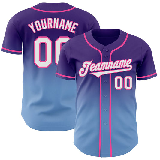 Custom Purple White Light Blue-Pink Authentic Fade Fashion Baseball Jersey - Sky-Custom