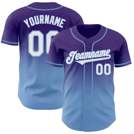 Custom Purple White-Light Blue Authentic Fade Fashion Baseball Jersey - Sky-Custom