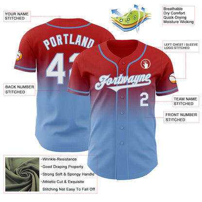 Custom Red White-Light Blue Authentic Fade Fashion Baseball Jersey - Sky-Custom