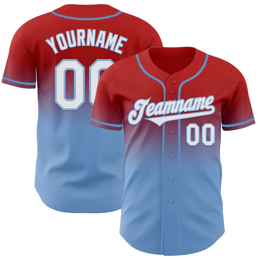 Custom Red White-Light Blue Authentic Fade Fashion Baseball Jersey - Sky-Custom