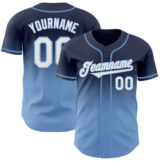 Custom Navy White-Light Blue Authentic Fade Fashion Baseball Jersey - Sky-Custom