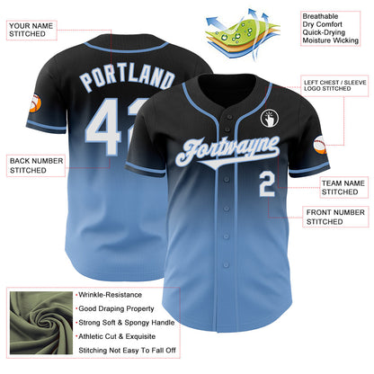 Custom Black White-Light Blue Authentic Fade Fashion Baseball Jersey - Sky-Custom