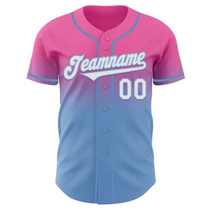 Custom Pink White-Light Blue Authentic Fade Fashion Baseball Jersey - Sky-Custom