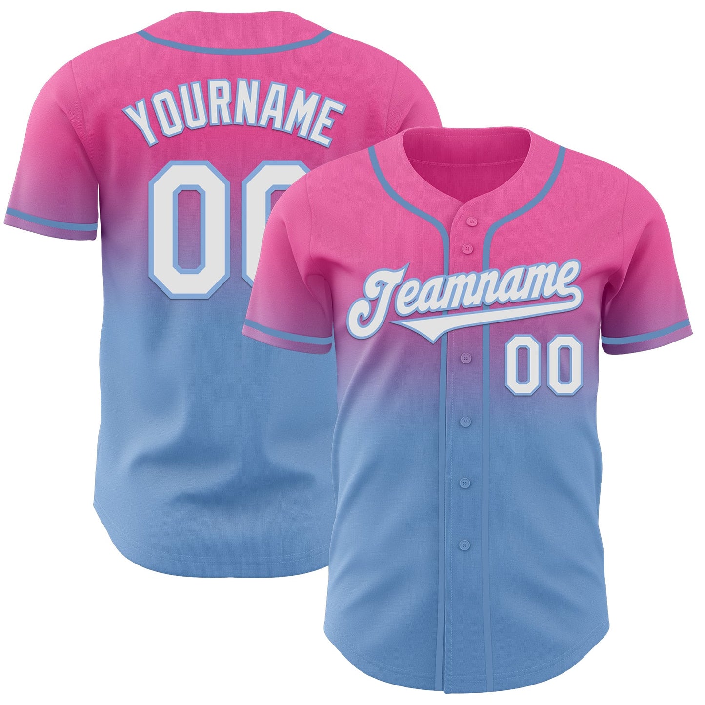 Custom Pink White-Light Blue Authentic Fade Fashion Baseball Jersey - Sky-Custom