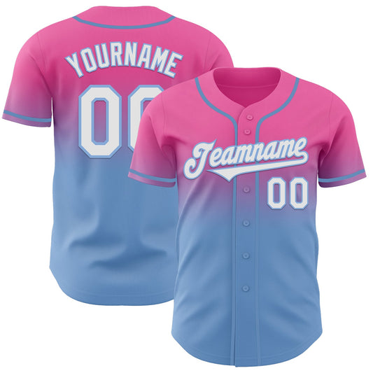 Custom Pink White-Light Blue Authentic Fade Fashion Baseball Jersey - Sky-Custom