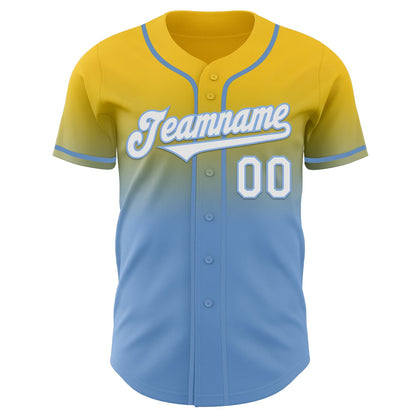 Custom Yellow White-Light Blue Authentic Fade Fashion Baseball Jersey - Sky-Custom