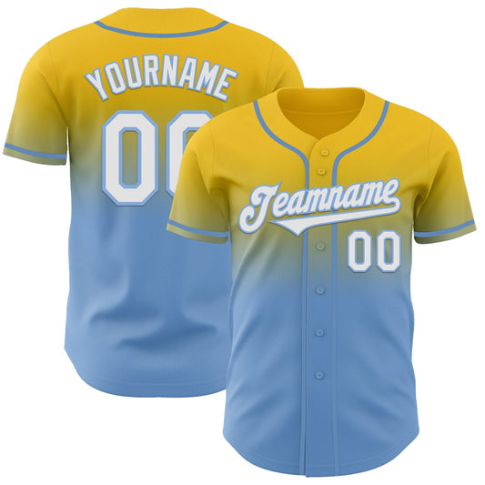 Custom Yellow White-Light Blue Authentic Fade Fashion Baseball Jersey - Sky-Custom