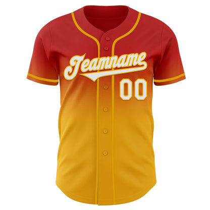 Custom Red White-Gold Authentic Fade Fashion Baseball Jersey - Sky-Custom