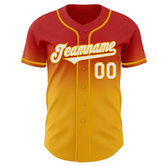 Custom Red White-Gold Authentic Fade Fashion Baseball Jersey - Sky-Custom