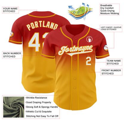 Custom Red White-Gold Authentic Fade Fashion Baseball Jersey - Sky-Custom