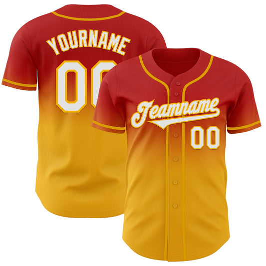 Custom Red White-Gold Authentic Fade Fashion Baseball Jersey - Sky-Custom