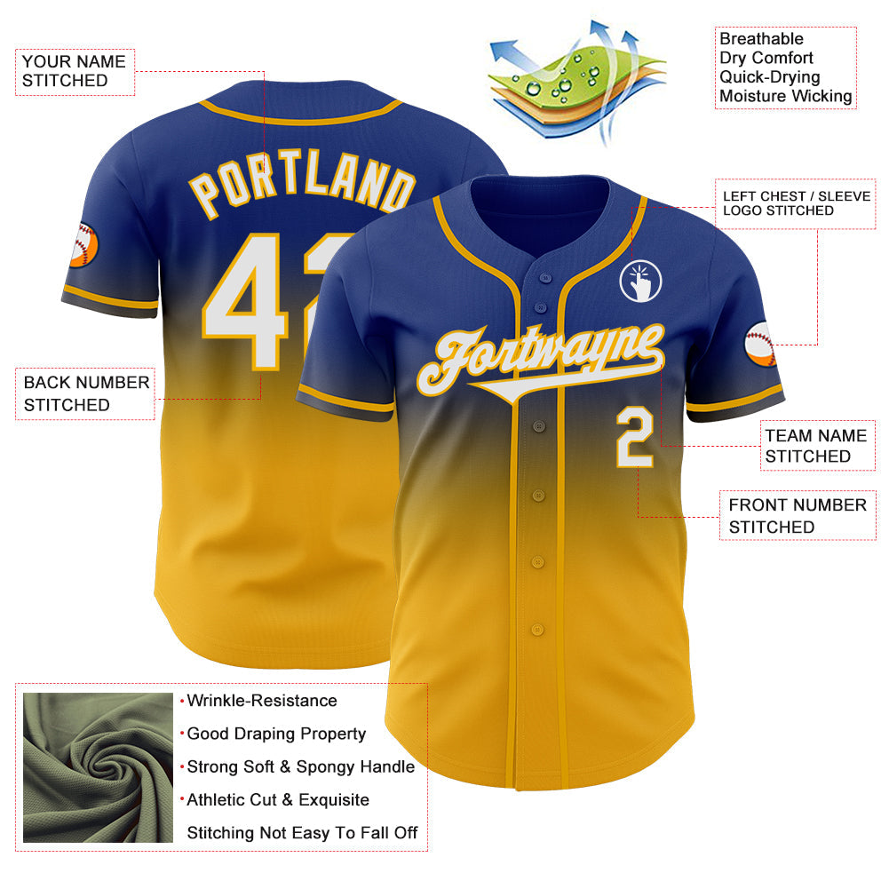 Custom Royal White-Gold Authentic Fade Fashion Baseball Jersey - Sky-Custom