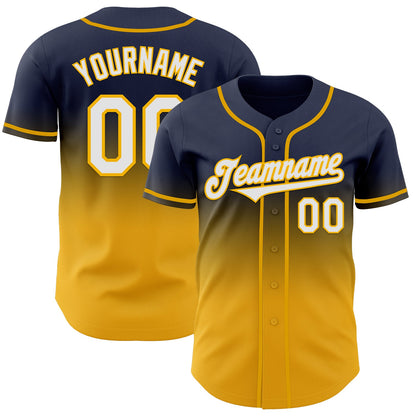 Custom Navy White-Gold Authentic Fade Fashion Baseball Jersey - Sky-Custom