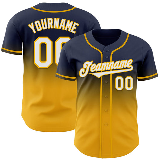 Custom Navy White-Gold Authentic Fade Fashion Baseball Jersey - Sky-Custom