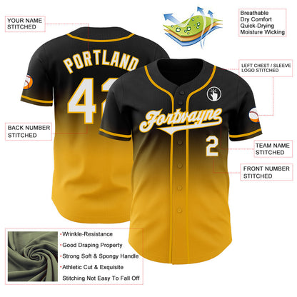 Custom Black White-Gold Authentic Fade Fashion Baseball Jersey - Sky-Custom