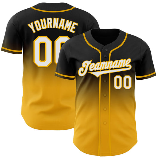 Custom Black White-Gold Authentic Fade Fashion Baseball Jersey - Sky-Custom