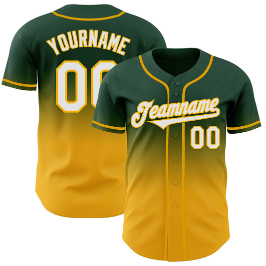 Custom Green White-Gold Authentic Fade Fashion Baseball Jersey - Sky-Custom