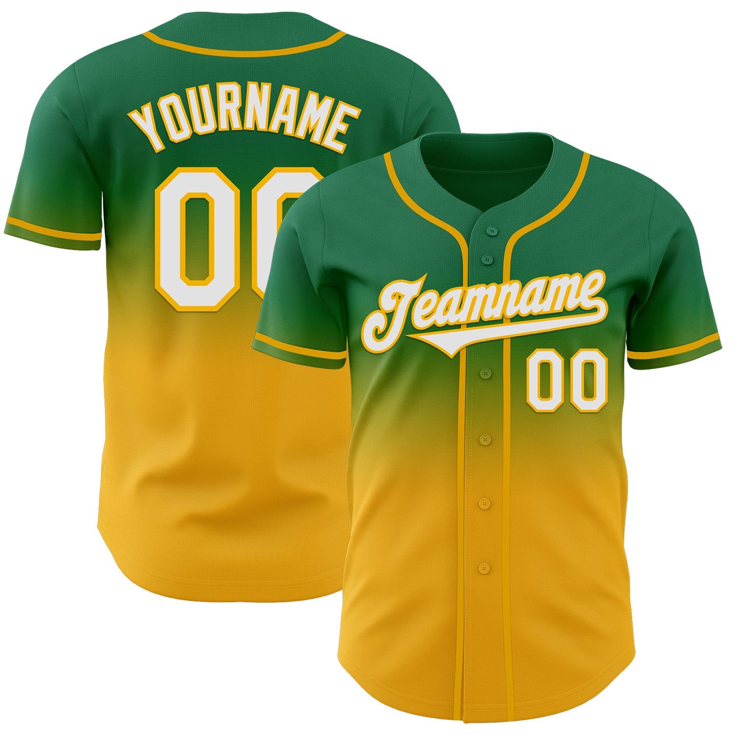 Custom Kelly Green White-Gold Authentic Fade Fashion Baseball Jersey - Sky-Custom