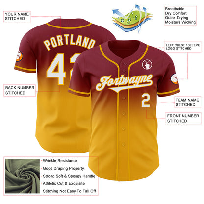 Custom Crimson White-Gold Authentic Fade Fashion Baseball Jersey - Sky-Custom