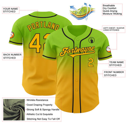 Custom Neon Green Gold-Black Authentic Fade Fashion Baseball Jersey - Sky-Custom