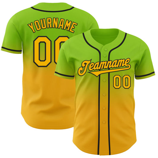 Custom Neon Green Gold-Black Authentic Fade Fashion Baseball Jersey - Sky-Custom