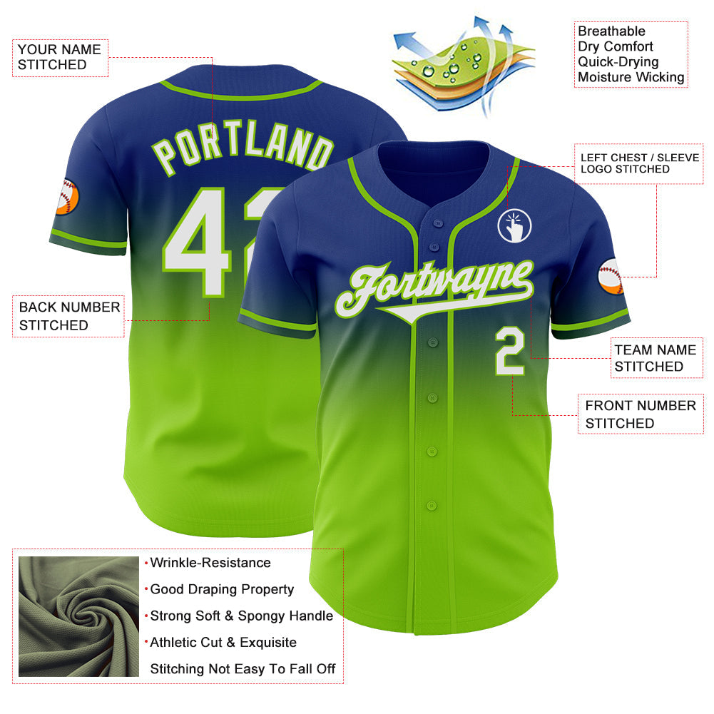 Custom Royal White-Neon Green Authentic Fade Fashion Baseball Jersey - Sky-Custom