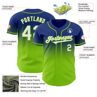 Custom Royal White-Neon Green Authentic Fade Fashion Baseball Jersey - Sky-Custom