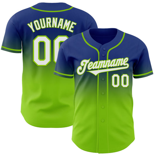 Custom Royal White-Neon Green Authentic Fade Fashion Baseball Jersey - Sky-Custom