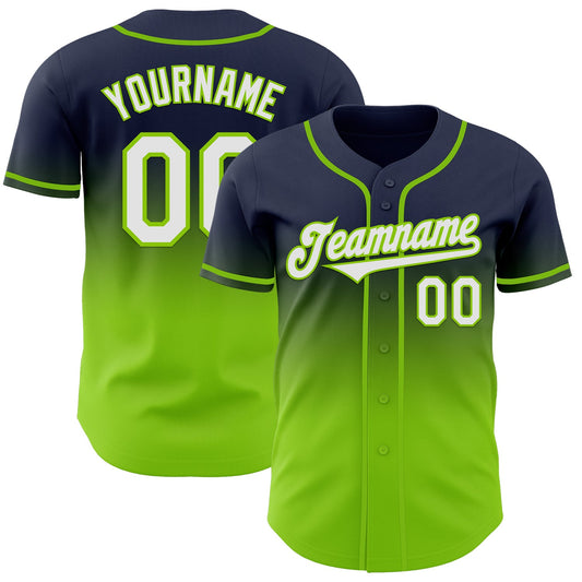 Custom Navy White-Neon Green Authentic Fade Fashion Baseball Jersey - Sky-Custom