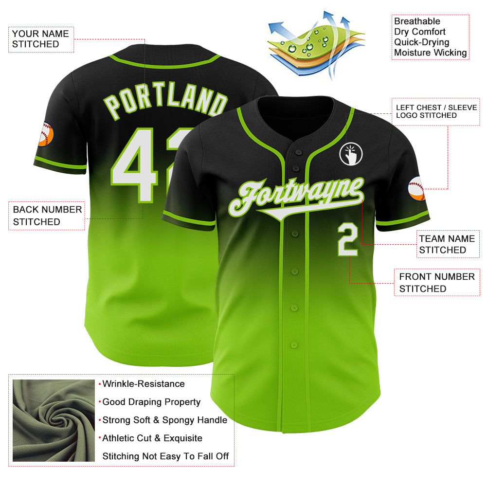 Custom Black White-Neon Green Authentic Fade Fashion Baseball Jersey - Sky-Custom