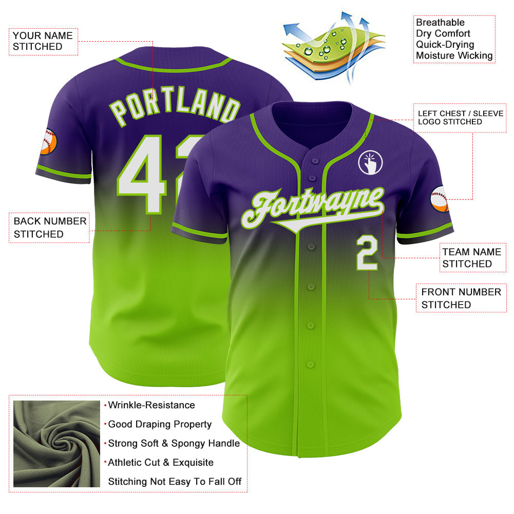 Custom Purple White-Neon Green Authentic Fade Fashion Baseball Jersey - Sky-Custom