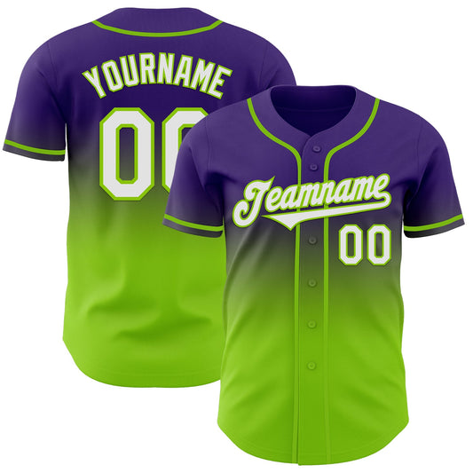 Custom Purple White-Neon Green Authentic Fade Fashion Baseball Jersey - Sky-Custom