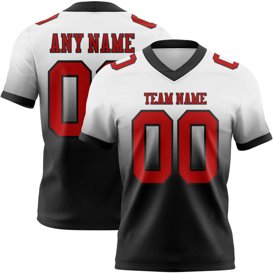 Custom White Red-Black Mesh Authentic Fade Fashion Football Jersey - Sky-Custom