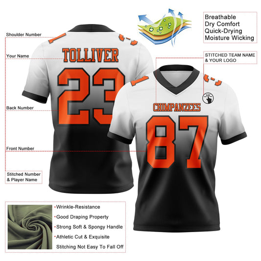 Custom White Orange-Black Mesh Authentic Fade Fashion Football Jersey - Sky-Custom
