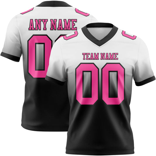 Custom White Pink-Black Mesh Authentic Fade Fashion Football Jersey - Sky-Custom