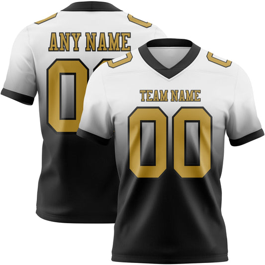 Custom White Old Gold-Black Mesh Authentic Fade Fashion Football Jersey - Sky-Custom