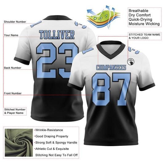 Custom White Light Blue-Black Mesh Authentic Fade Fashion Football Jersey - Sky-Custom
