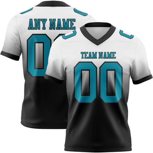 Custom White Teal-Black Mesh Authentic Fade Fashion Football Jersey - Sky-Custom