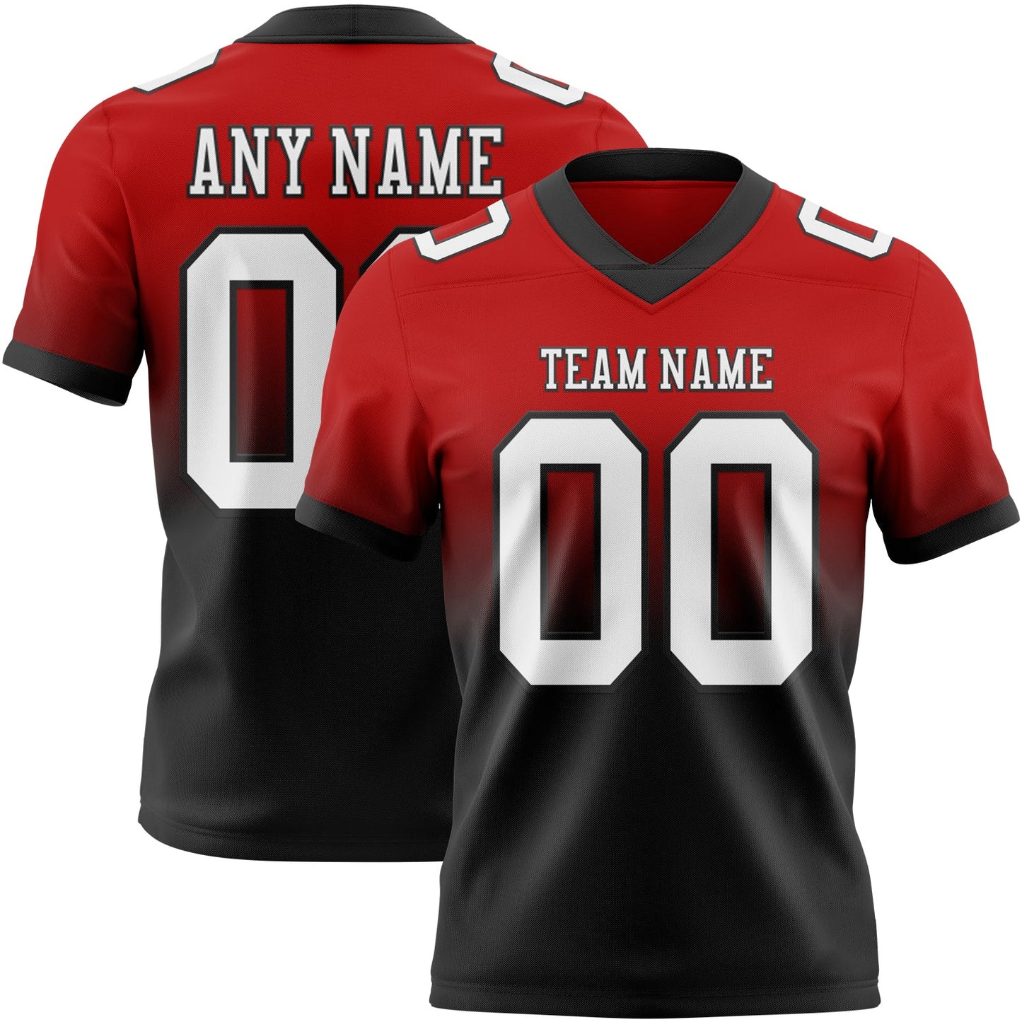 Custom Red White-Black Mesh Authentic Fade Fashion Football Jersey - Sky-Custom