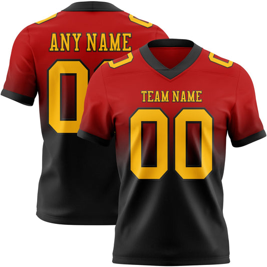 Custom Red Gold-Black Mesh Authentic Fade Fashion Football Jersey - Sky-Custom