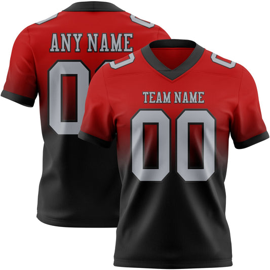 Custom Red Gray-Black Mesh Authentic Fade Fashion Football Jersey - Sky-Custom