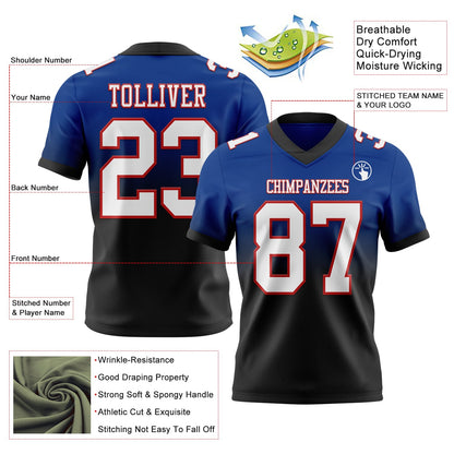 Custom Royal White Black-Red Mesh Authentic Fade Fashion Football Jersey - Sky-Custom