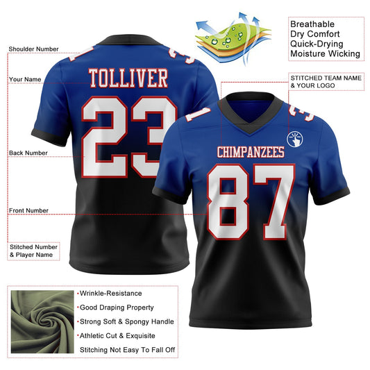 Custom Royal White Black-Red Mesh Authentic Fade Fashion Football Jersey - Sky-Custom