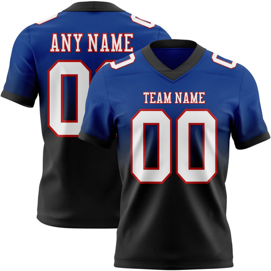 Custom Royal White Black-Red Mesh Authentic Fade Fashion Football Jersey - Sky-Custom